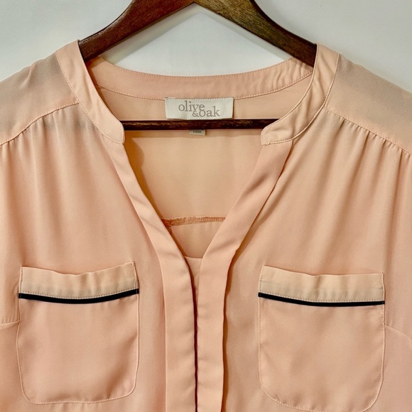 Olive & Oak| Light Peach Long Sleeve Lightweight Blouse w/Black Trim Sz L - Picture 3 of 4